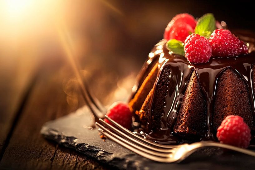 Chocolate pudding with raspberries - tempting by Poster Art Shop