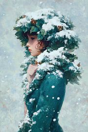 snow wreath | Girl In Snow Wreath by ARTEO Paintings