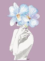 Orchid's Embrace – Nude Woman, Feminine Floral Watercolor