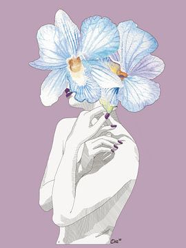 Orchid's Embrace – Frauenakt, vrouwelijke Blumen-aquarel van Chrz - AquaPixelFusion