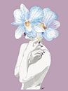 Orchid's Embrace – Frauenakt, vrouwelijke Blumen-aquarel van Chrz - AquaPixelFusion thumbnail