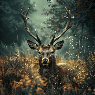 Cerf dans le silence de la forêt sur Cafe Noir