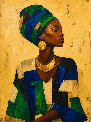 Woman wearing a headscarf and gold