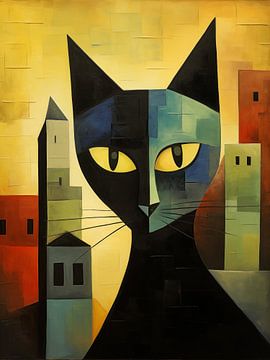 Kattenkunst in de stijl van Lyonel Feininger van Vincent the Cat