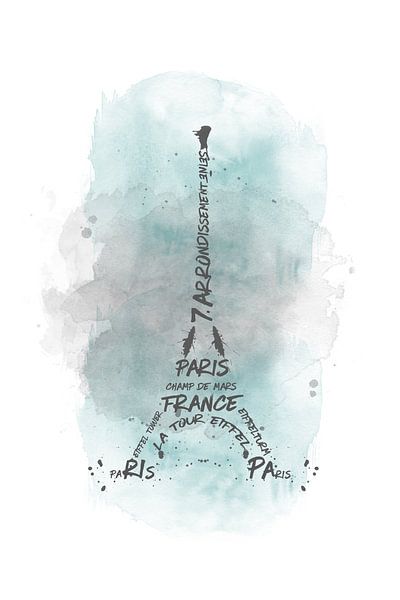 Eiffelturm Typografie | Aquarell türkis von Melanie Viola