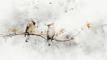 Rustig vogel Schilderij: 2 vogeltjes op een boomtak van Studio Pieternel