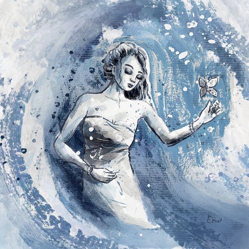 Water vrouw in blauw grijs en wit