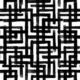 Motif abstrait en grille - Art mural contemporain noir et blanc