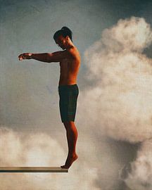 Ein Mann bereit zum Tauchen auf dem Sprungbrett