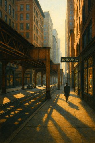 Wabash Avenue L-sporen: schaduwen tijdens het gouden uur