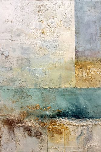 Turquoise en beige verfijnd abstract schilderij