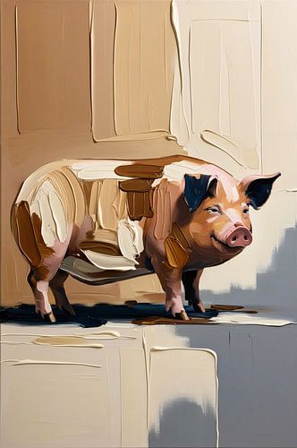 Expressief abstract varken schilderij