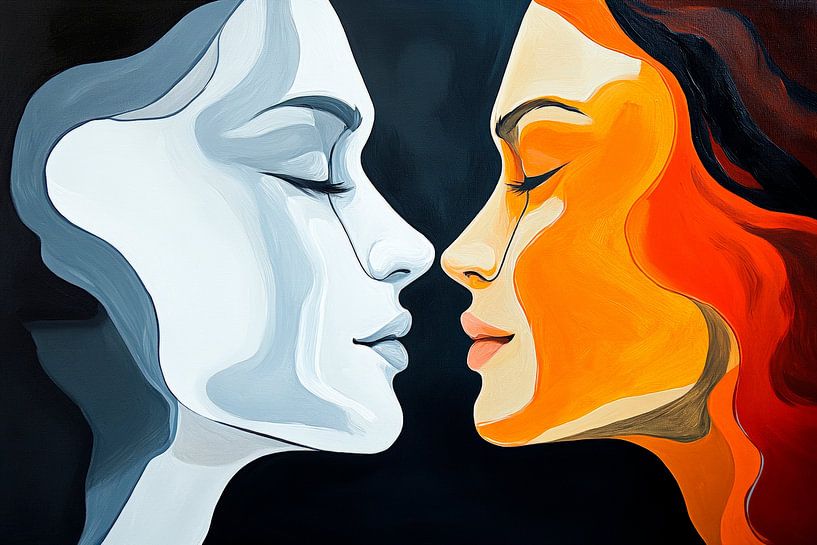 Zwei Gesichter im Kontrast der Farben von Poster Art Shop