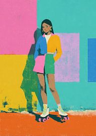 Rollerin vor bunten Panels von Niklas Maximilian