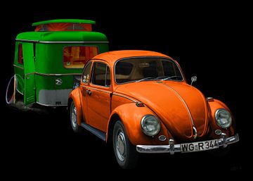 VW 1300 met Eriba Familia caravan in groen &amp; oranje van aRi F. Huber