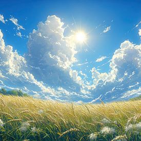 Goldene Felder unter einem strahlenden Himmel von Hikmah Hidahasbi