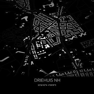 Black and white map of Driehuis NH, North Holland. by Rezona
