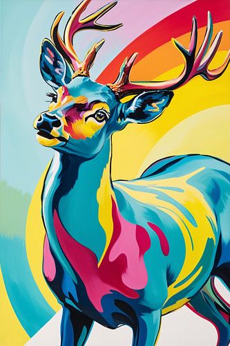 Cerf coloré sur fond d'arc-en-ciel