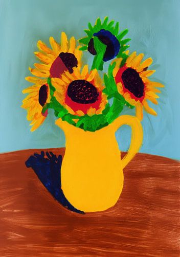 Zonnebloemen in een kan