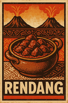 Retro Rendang Poster - Indonesische Rundvlees Curry Muur Kunst