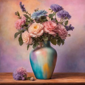 Vaas met bloemen pastelkleur 5 van Greta Lipman
