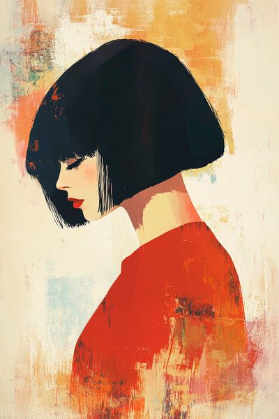 Woman in profile with red shirt - play of colours by Poster Art Shop