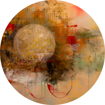Abstract schilderij, bruin, geel, rood en groen van BowiScapes abstract en digitale kunst