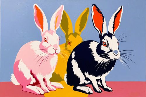 Kleurrijke konijnen in pop art stijl
