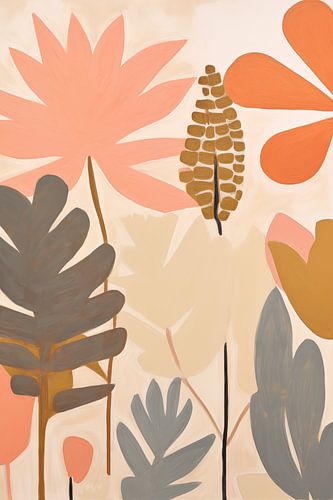 Modern Abstract, Botanische print in aarde tinten, Japandi