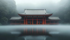Japanischer Tempel im Nebelpanorama