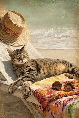 Zomerkat op strand – Relaxte vakantie op doek