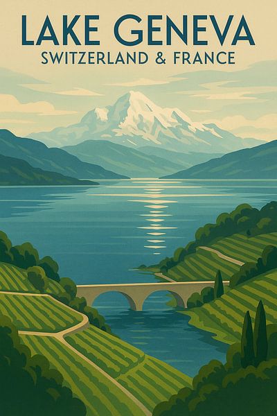 Genfer See Schweiz Frankreich Reiseposter von Travel Shop