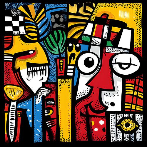 Cuba Libre Festival in kleur. Cartoon in de stijl van Saul Steinberg en Keith Haring