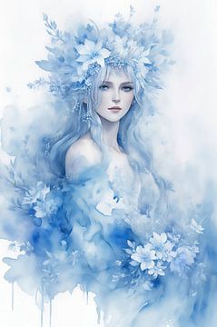 Fantasy elf in pretty blue pastel shades as a watercolour portrait. by Brian Morgan