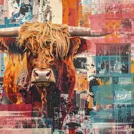 Schottischer Highlander-Stier - Blickfang im expressionistischen Stil von Emiel de Lange