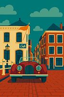 Oldtimer im historischen niederländischen Straßenbild