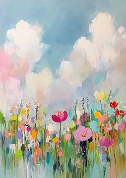 Bloemenveld Abstract Vintage Droom Pastel Tulpen van Niklas Maximilian