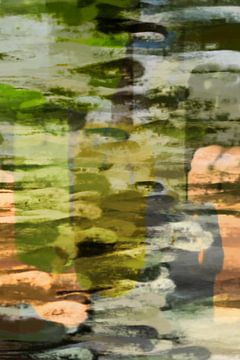 Paysage abstrait en vert émeraude, terra. Pluie d'été. sur Dina Dankers