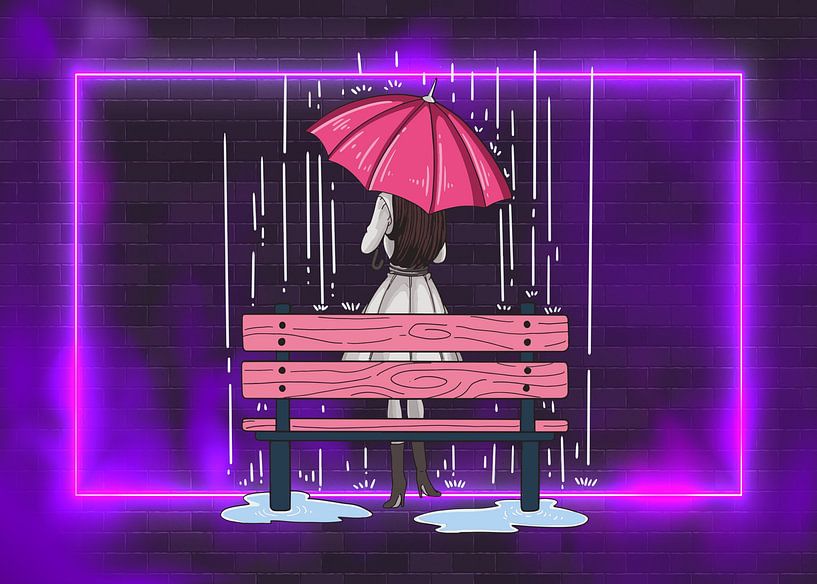 Vrouw in de regen met paraplu van Brummkatze