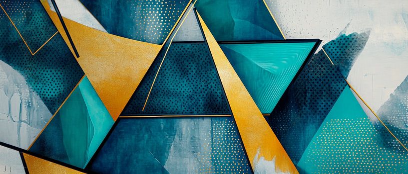 Geometric dreams - Golden harmony Watercolour dance - Bla by Poster Art Shop