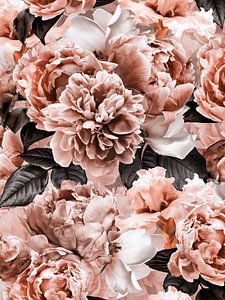 Sepia Antique Peony Pattern by Floral Abstractions