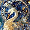 Jugendstil Schwan: Blau-Gold Ornament von Karin van Bylevelt