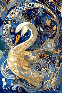 Jugendstil Schwan: Blau-Gold Ornament