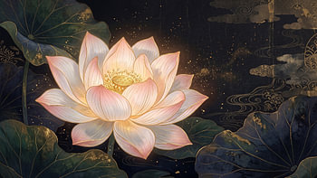 Le mystère du lotus japonais doré et lumineux