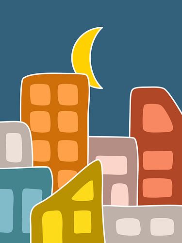 Maisons colorées la nuit