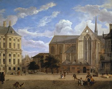 De Dam in Amsterdam richting Stadhuis en Nieuwe Kerk, Jan van der Heyden