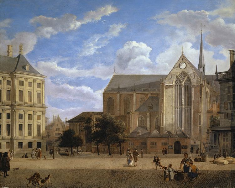 The Dam in Amsterdam towards the Townhall and Nieuwe Kerk, Jan van der Heyden by Masterful Masters