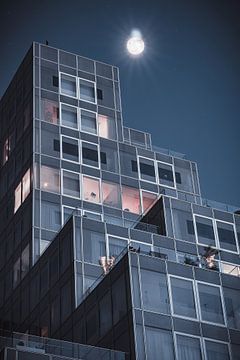 square glass houses in Rotterdam with the moon by vedar cvetanovic