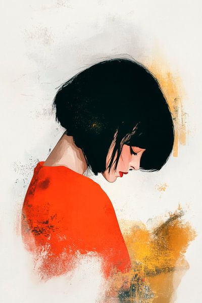 Thoughtful beauty in red and black by Poster Art Shop