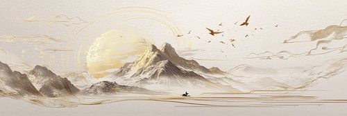 Elegante panorama met gouden zon en bergen